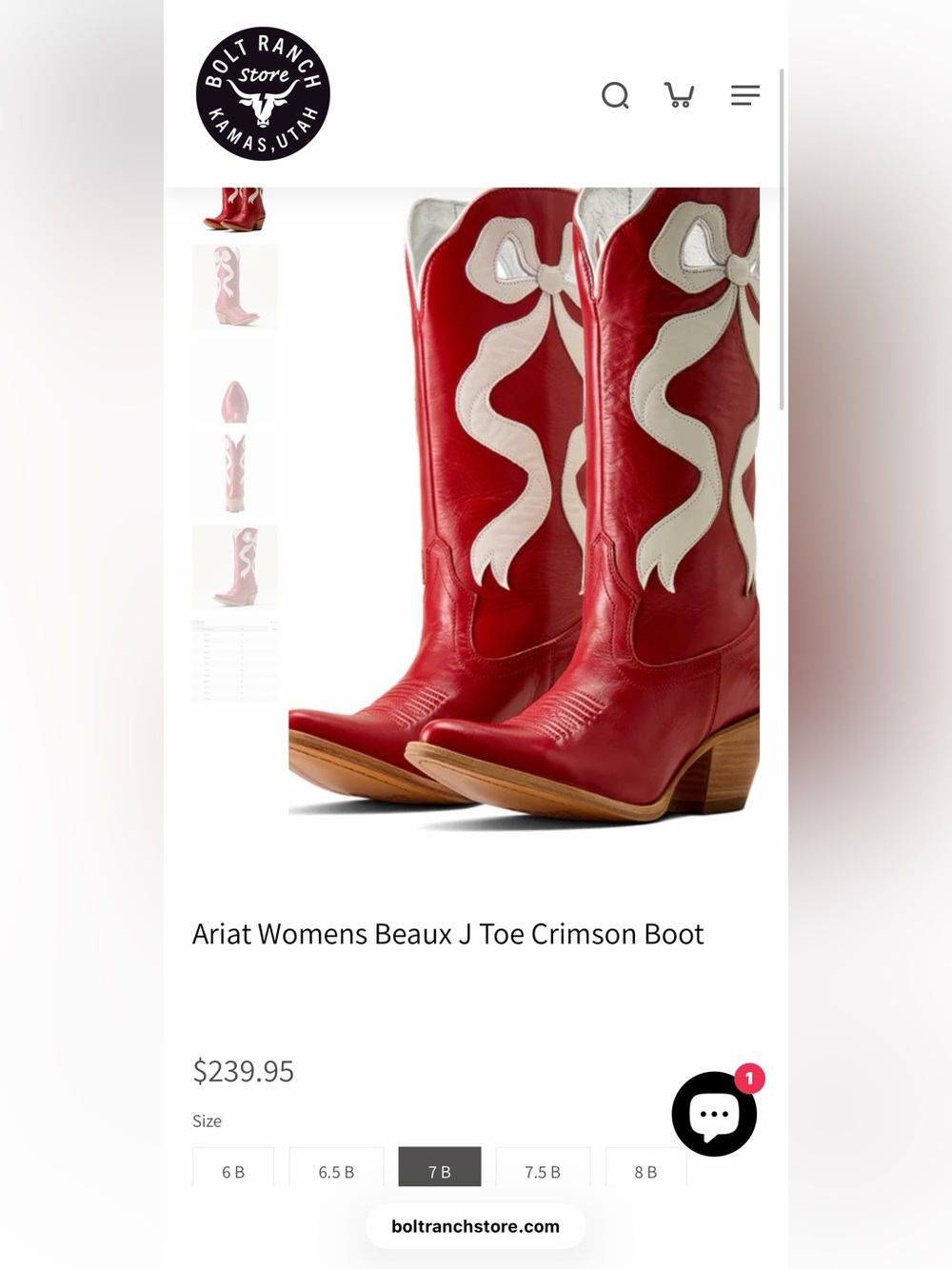 🔥NWOB Ariat Women's Beaux J Toe Crimson Cowgirl Boots W/White Bow Accents Size 7 - Picture 13 of 13